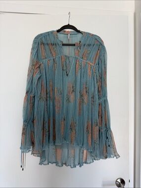 Free People Slate Blue and Pastel Orange Tunic Shirt